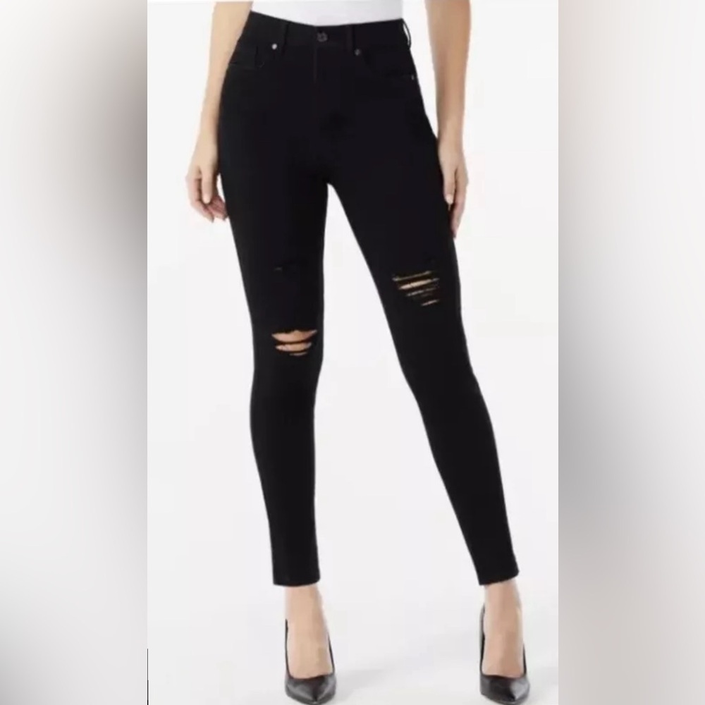 Sophia Vergara Black High Rise Button Fly Destructed Denim Slim Fit Jeans Size 4